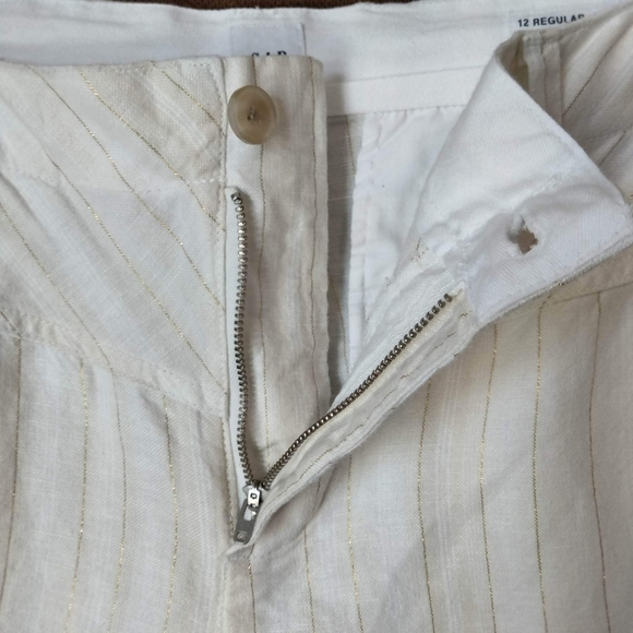 GAP White‎ Linen Pants Gold Stripe Girlfriend Chino Pants Size 12 Straight. - Picture 11 of 15